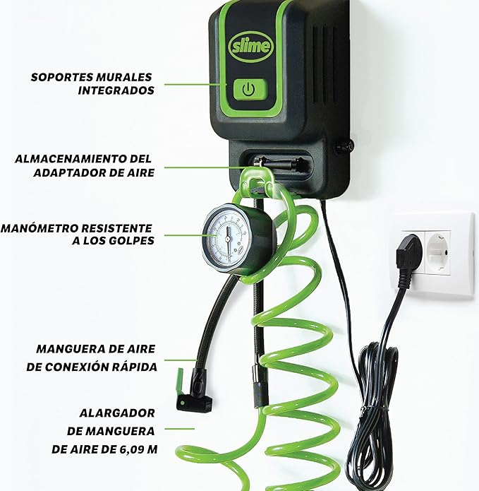 Gonfleur Tous Pneus, Station de Gonflage pour Garage, Gonfleur 120 V à Montage Mural, Pour Voitures, Vélos, Structures Pneumatiques, Ballons de Sport