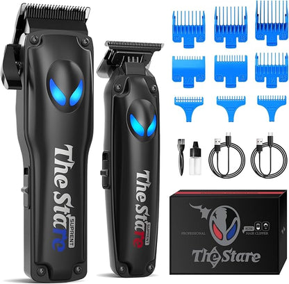 SUPRENT Tondeuse à Cheveux Professionnelle Homme, Tondeuse Barbe Kit avec 9 Peigne de Guidage Sans Fil Coupe de Cheveux Electriques (Noir)