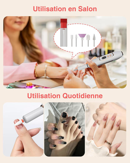 Ponceuse pour Ongles Professionnel - 1500mAh Ponceuse Ongle y Nettoyeur Pinceau Maquillage 2 en 1,20000 RPM Lime a Ongle Electrique,Nail Drill Portable,3 Vitesses Réglables,Sans Fil Sécurisé