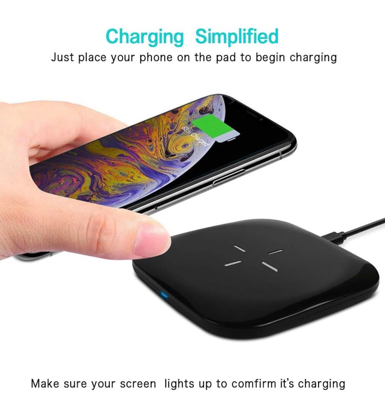 Chargeur sans fil 10W Qi Wireless Charge rapide Chargeur rapide Compatible avec X / 8 Plus/XS/XS MAX/XR, Samsung S10 /S10e /Note9 /S9 / S8 Plus /S8-Noir