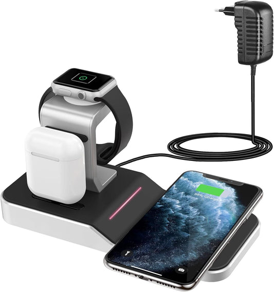 Chargeur sans Fil Rapide 4 en 1 pour Série iPhone 15/14/13/12/11/XR/XS/X, Samsung Galaxy S22/S21/S10/S9/S8/Note 20/10/9/8, Xiaomi,Station de Chargeur Apple Watch Ultra 8/7/6/SE 2/Airpods Pro 2 3/1