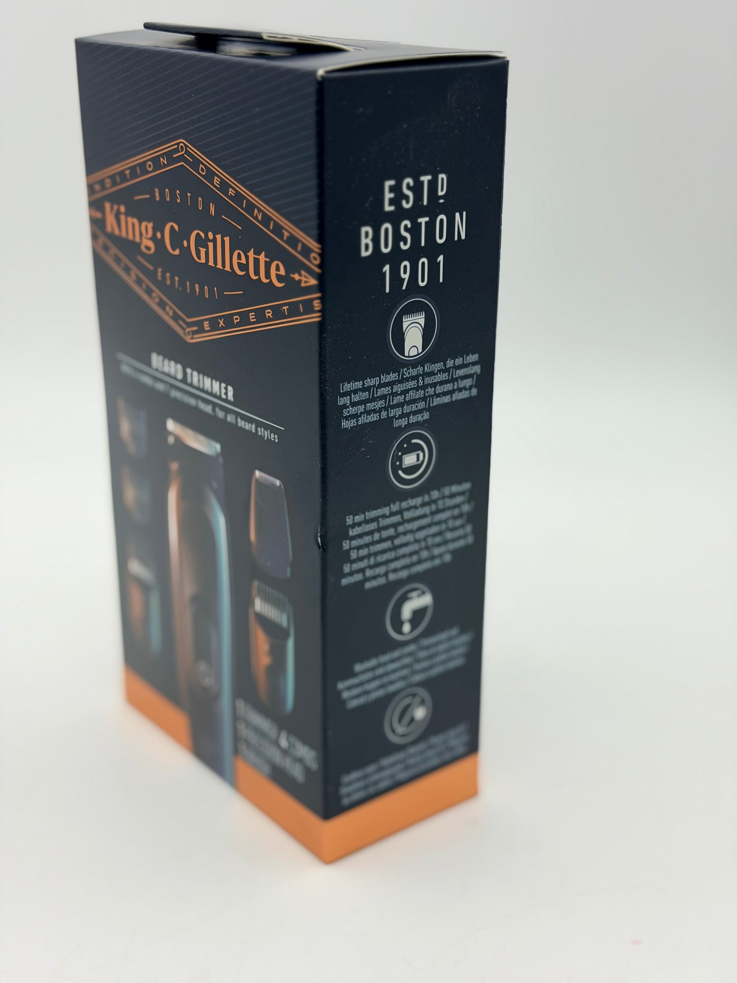 Gillette King C Tondeuse Electrique Pour Hommes, Sans Fil Avec Lames Affûtées Inusables, Tête Lavable, Coffret Avec 4 Sabots Différents Pour Rasage De La Barbe De 3 Jours, Courte, Moyenne Et Longue