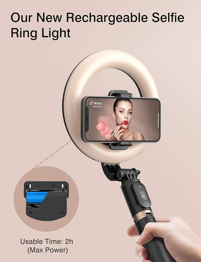 Perche Selfie Ring Light avec Trépied LED Lumière Anneau avec télécommande 3 Modes et 3 Luminosité Réglable Rotation 360° pour Tiktok, Maquillage, Youtube et Vlog pour iPhone & Android Phone