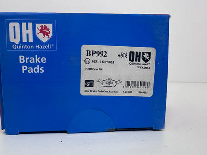 QUINTON HAZELL BP992 Plaquettes de frein pour FORD FOCUS
contact de signal d'usure exclu
Réf.: BP992
EAN: 5016593601284 pour ford