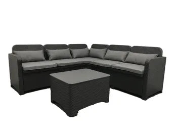 Salon bas de jardin, plastique recyclé, Sorrento CORNER anthracite, 5/6 places