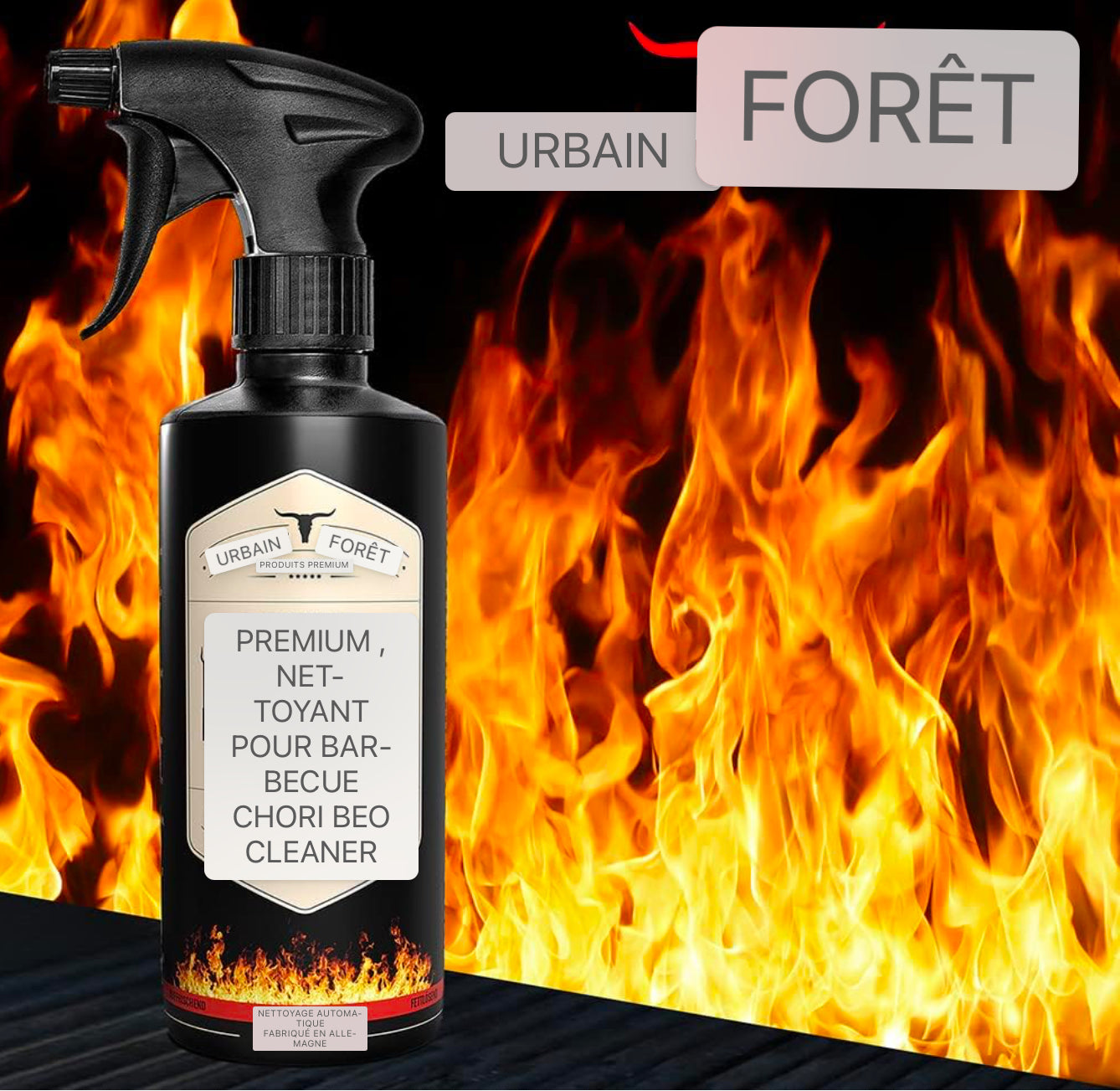 URBAN FOREST® Premium Nettoyant pour gril avec formule de puissance active 500ml contre les dépôts tenaces, la suie et la graisse | Nettoyant pour gril pour le nettoyage du gril pour barbecue à gaz Grille de gril en fonte en acier inoxydable et bien plus