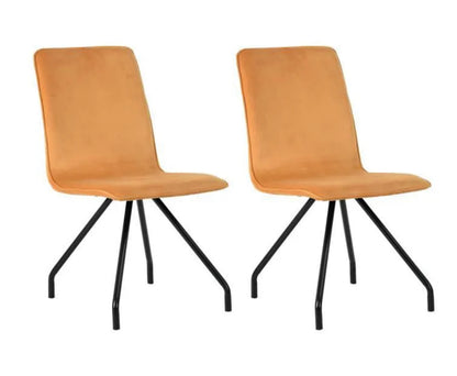 Chaise de salle à manger salon scandinave Lot de 2 en velours jaune pieds en métal, Homy Casa