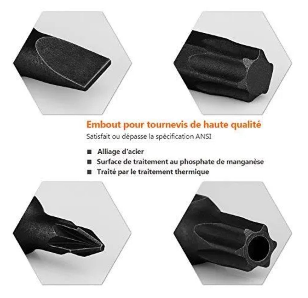 60 Pcs Jeu d'embouts de Vissage TACKLIFE, Magnétique, 60 Mèches et Rallonge de Porte-Embout, Jeu de Tournevis Portable PSDB1A