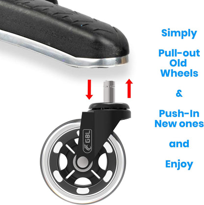 GBL - Lot de 5 Roulettes pour Chaise de Bureau - Roulette Pivotante avec Roue Protège Parquet en Caoutchouc - ne Marque pas les Sols -avec Roulement Silencieux