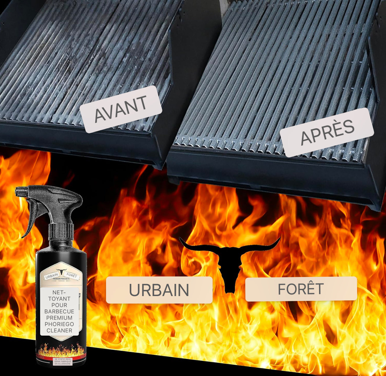 URBAN FOREST® Premium Nettoyant pour gril avec formule de puissance active 500ml contre les dépôts tenaces, la suie et la graisse | Nettoyant pour gril pour le nettoyage du gril pour barbecue à gaz Grille de gril en fonte en acier inoxydable et bien plus