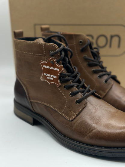 ELONG Bottine Homme Cuir Noir Marron