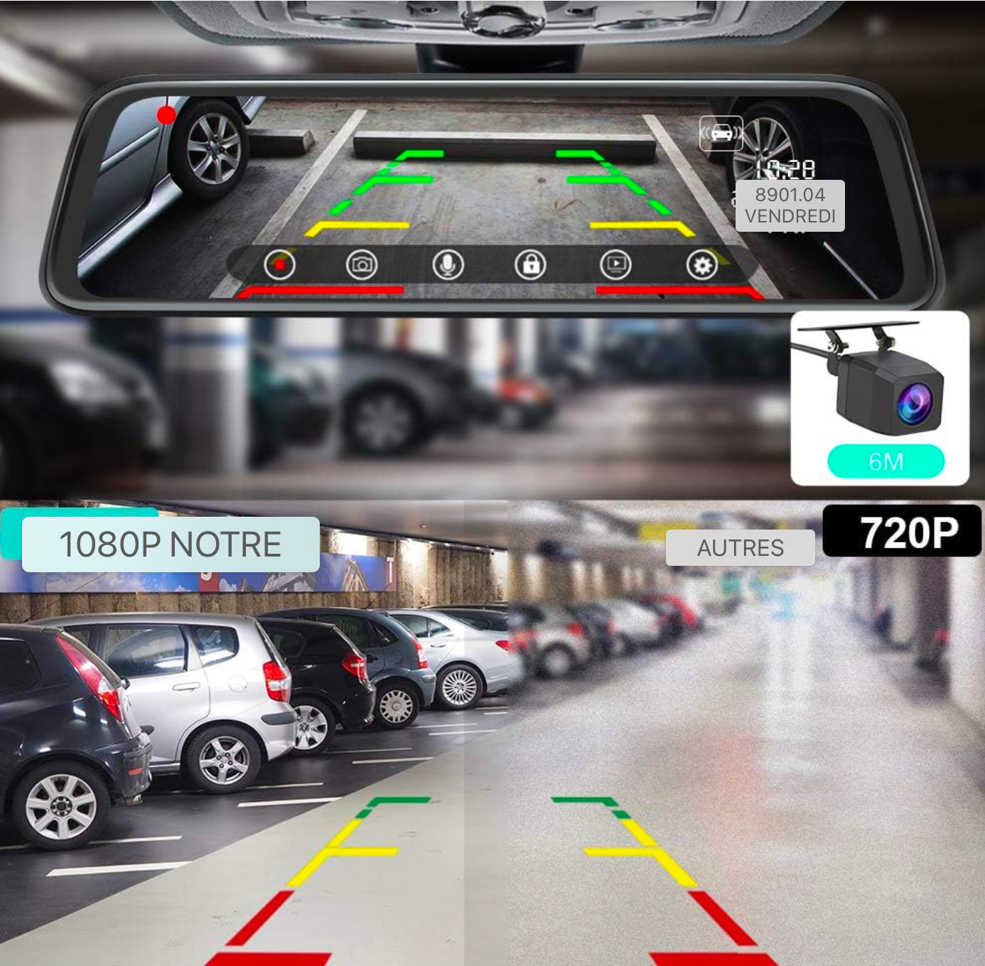 AWESAFE Rétroviseur Dashcam 1080P 10 pouces Caméra de voiture avant et arrière avec 170 degrés grand angle WDR Vision nocturne Enregistrement en boucle Capteur G Détection de mouvement Mode de stationnement