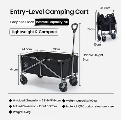 Chariot pliable avec capacité 70 L et charge maximale 100 kg