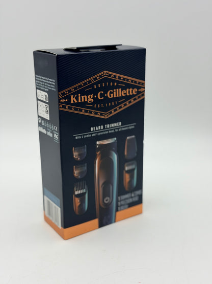 Gillette King C Tondeuse Electrique Pour Hommes, Sans Fil Avec Lames Affûtées Inusables, Tête Lavable, Coffret Avec 4 Sabots Différents Pour Rasage De La Barbe De 3 Jours, Courte, Moyenne Et Longue