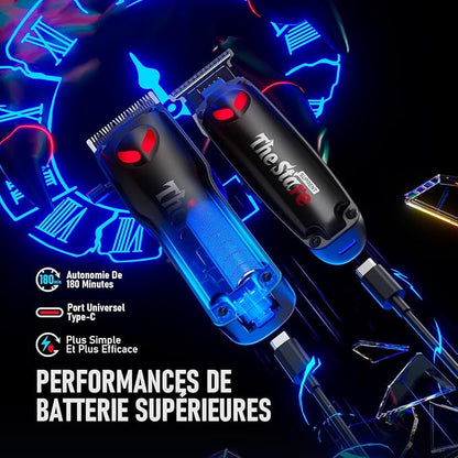 SUPRENT Tondeuse à Cheveux Professionnelle Homme, Tondeuse Barbe Kit avec 9 Peigne de Guidage Sans Fil Coupe de Cheveux Electriques (Noir)