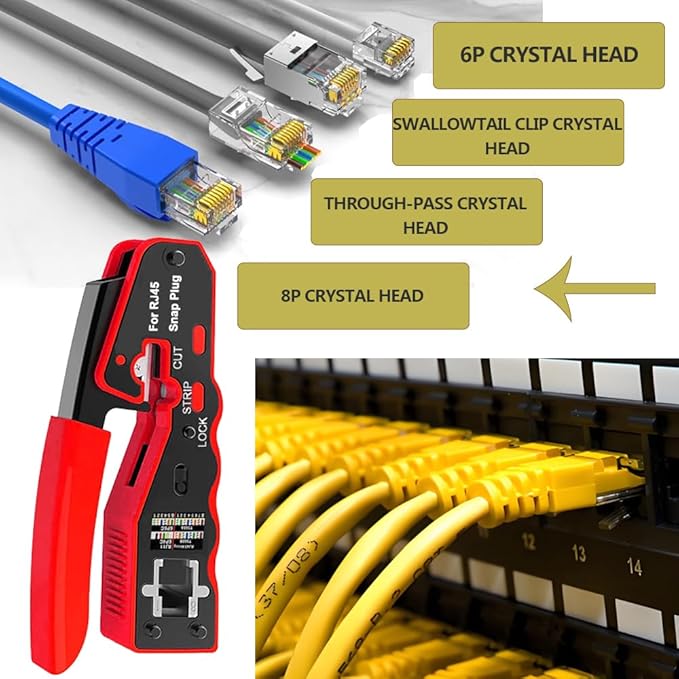 Kit d'Installations Professionel RJ45, Trousse à Outils de Réparation pour Cablage Ordinateur, Testeur Reseau, Pince à et Wire Strippe RJ11 RJ12 Cat6 Cat5e (jaune)