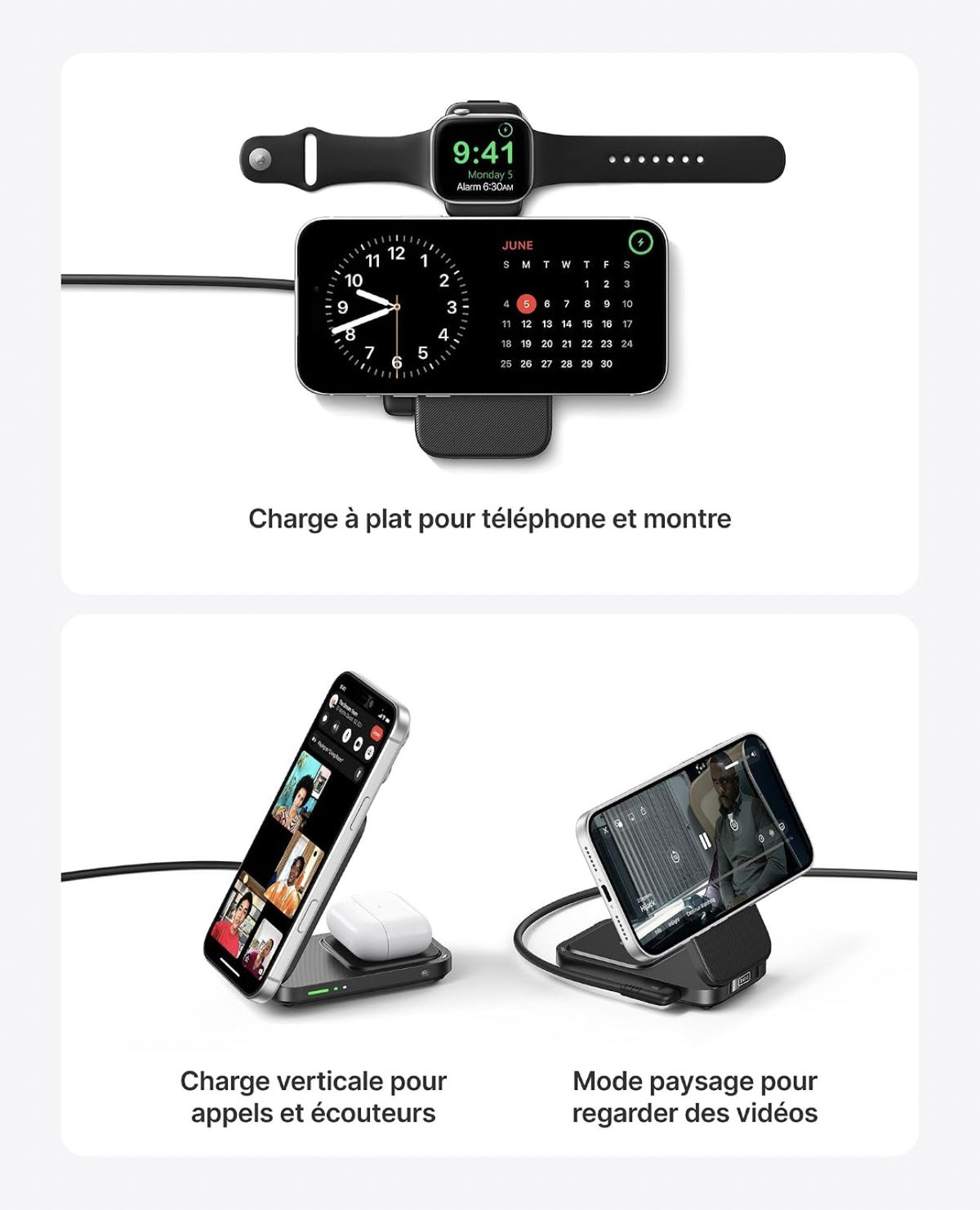 Chargeur Induction 3 en 1, 15W Qi2 Chargeur sans Fil Magnétique
Pliable, Idéal pour Voyages, Station de Charge Rapide Mag-Safe pour Apple Watch iPhone 18-12 AirPods (avec Adaptateur USB C)