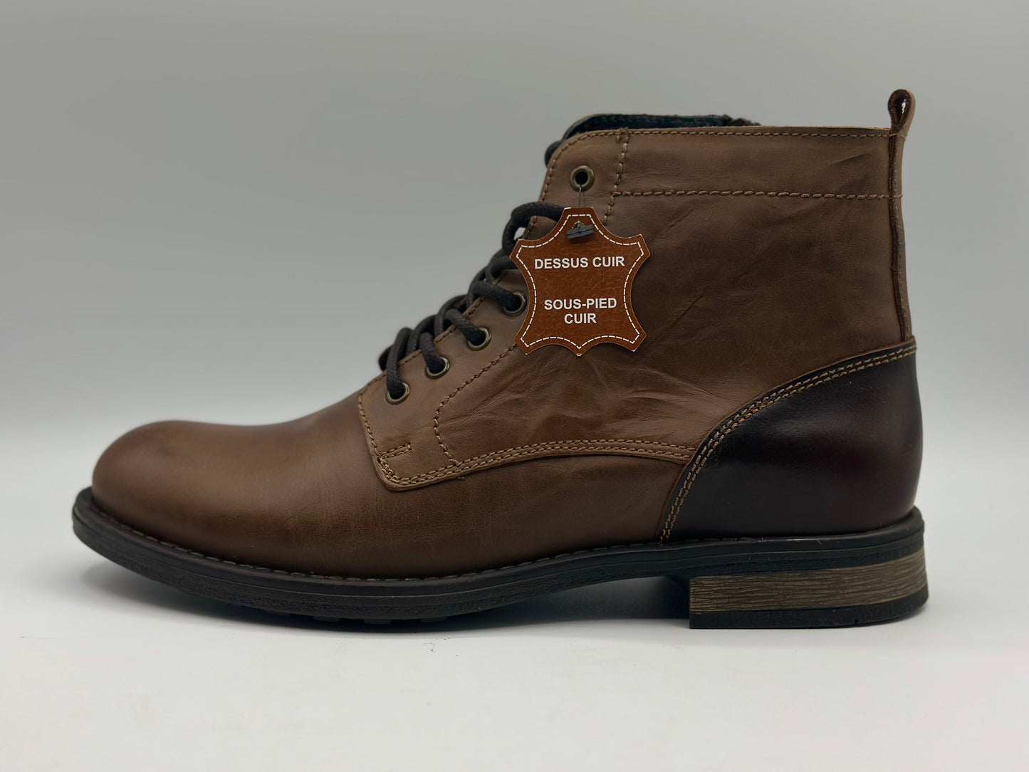 ELONG Bottine Homme Cuir Noir Marron