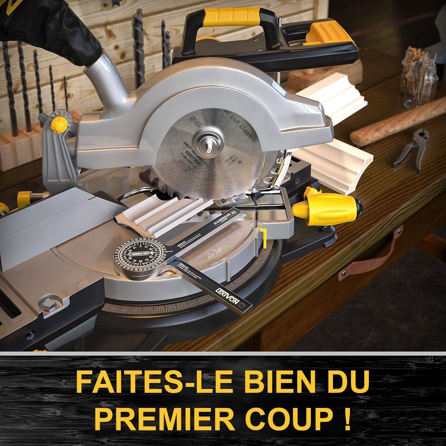 LEXIVON Rapporteur d’Angle | Règle D'angle en Aluminium, Mesure d'angle à 360° 7 Pouces avec Graduations gravées au Laser, pour travail du bois, devoirs, construction, Dessiner et Mesurer (LX-230)