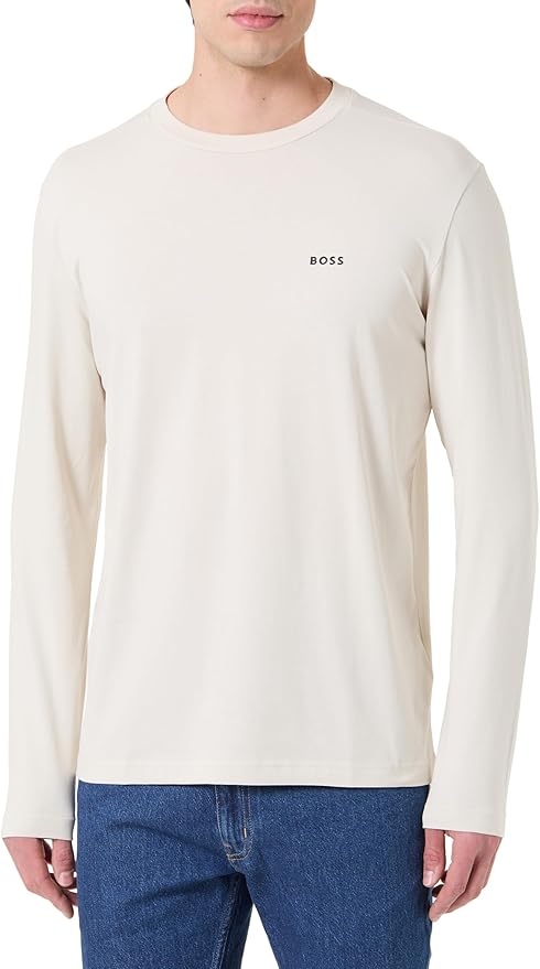BOSS Hommes Tee Long T-Shirt à Manches Longues en Coton Stretch avec Logo Contrastant