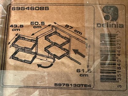 Rangement d'angle 4 paniers tirant gauche pour meuble d'angle bas, DELINIA neuf