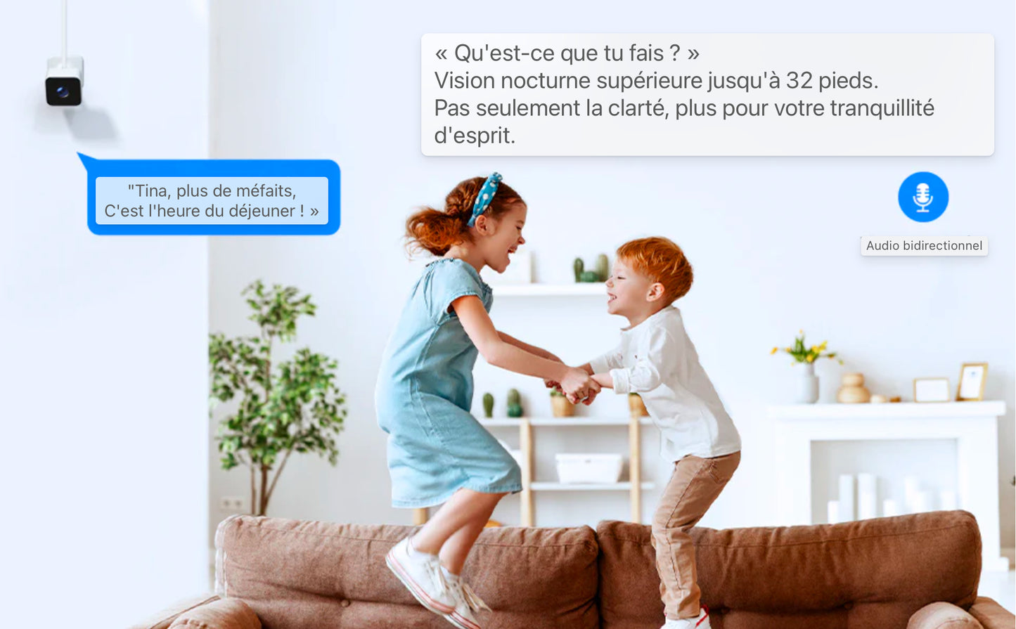 Caméra de sécurité 1080P avec audio bidirectionnel