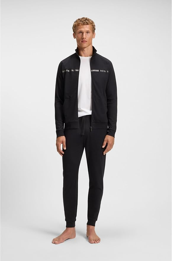 BOSS Hommes Authentic Jacket Z Veste en molleton de coton à rayure et logo