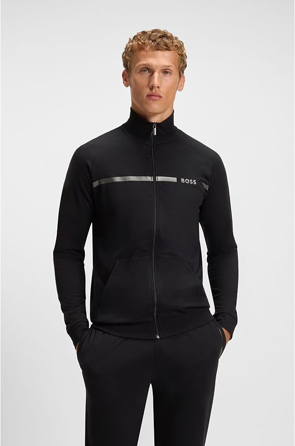 BOSS Hommes Authentic Jacket Z Veste en molleton de coton à rayure et logo