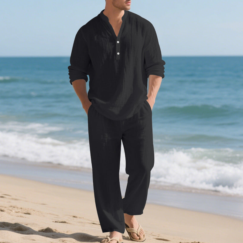 Ensemble "Zen-Linen" – Chemise Henley à Col en V & Pantalon Fluide – Look Relax & Respirant
La légèreté d'un souffle pour vos journées ensoleillées