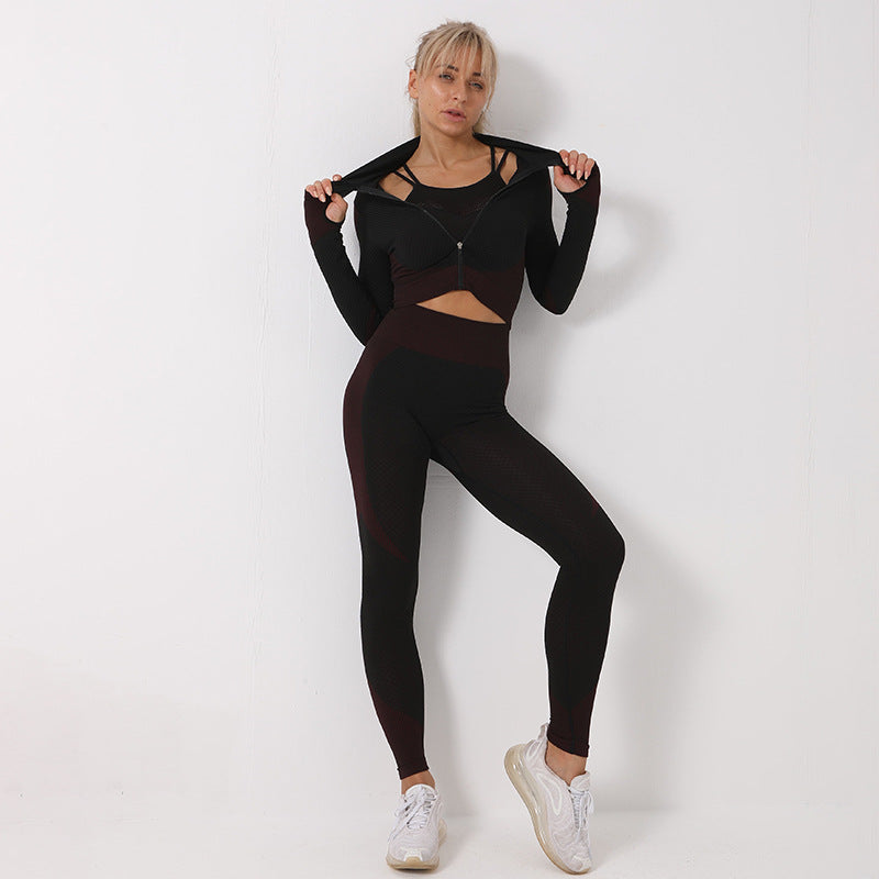 Ensemble Yoga "Triple-Flex" 3 Pièces – Brassière, Crop Top & Leggings Haute Performance