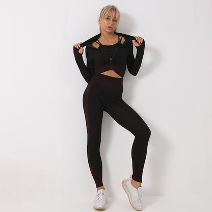 Ensemble Yoga "Triple-Flex" 3 Pièces – Brassière, Crop Top & Leggings Haute Performance
