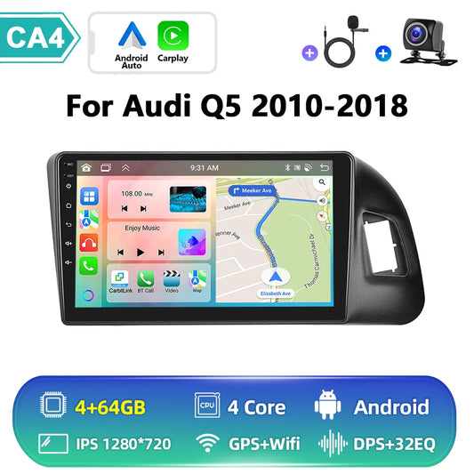 Autoradio 8G+128G Android Voix de l’IA CarPlay Pour Audi Q5 2010-2018 Navigation GPS Stereo Unité principale RDS HIFI 2din autoradio