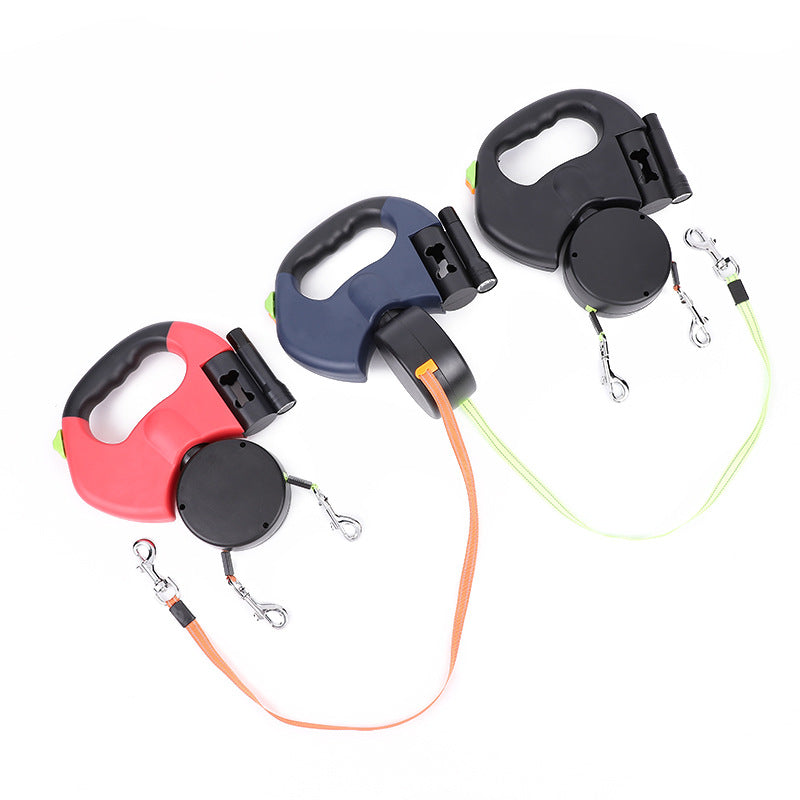 Laisse Double Rétractable "DuoGlide" – Anti-Emmêlement 360° avec Lampe LED