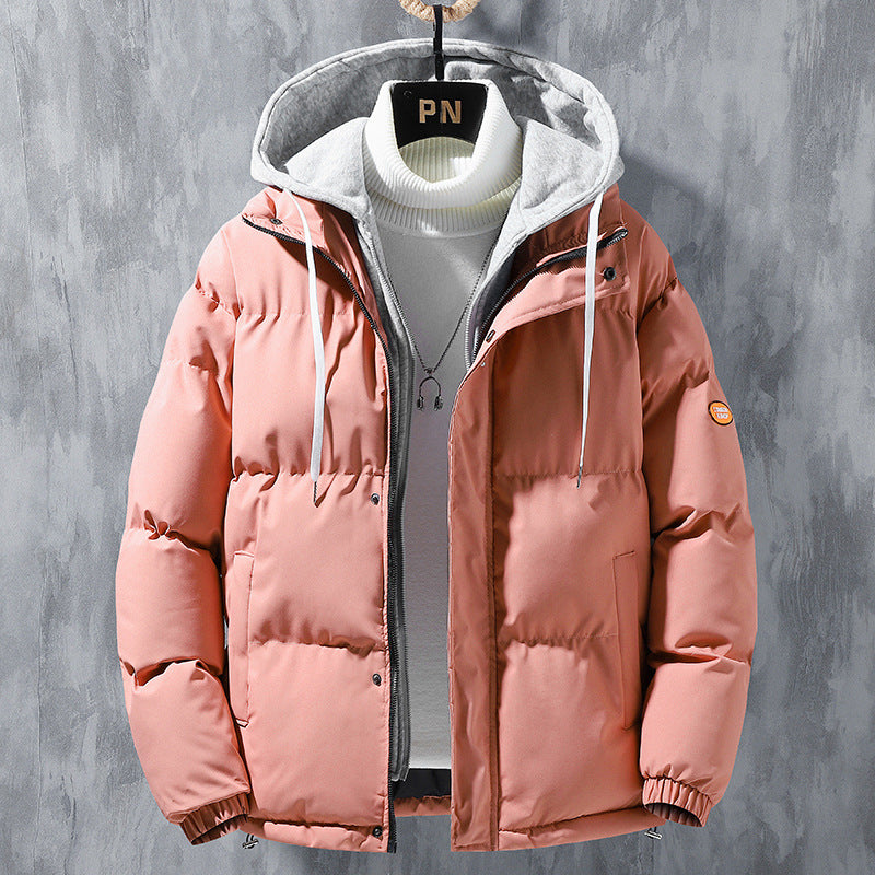 Veste à capuche de mode Hommes Hiver Coupe-vent épaissi faux manteau deux pièces Solide Loisirs Sports Veste en coton