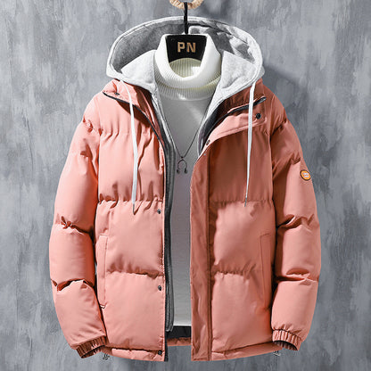 Veste à capuche de mode Hommes Hiver Coupe-vent épaissi faux manteau deux pièces Solide Loisirs Sports Veste en coton