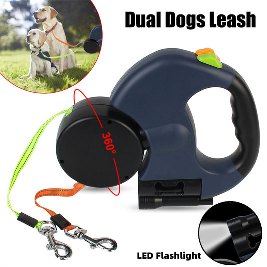 Laisse Double Rétractable "DuoGlide" – Anti-Emmêlement 360° avec Lampe LED