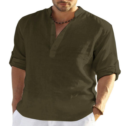 Chemise "Zenith-Linen" – Col Montant, Coupe Ample en Lin & Coton Respirant