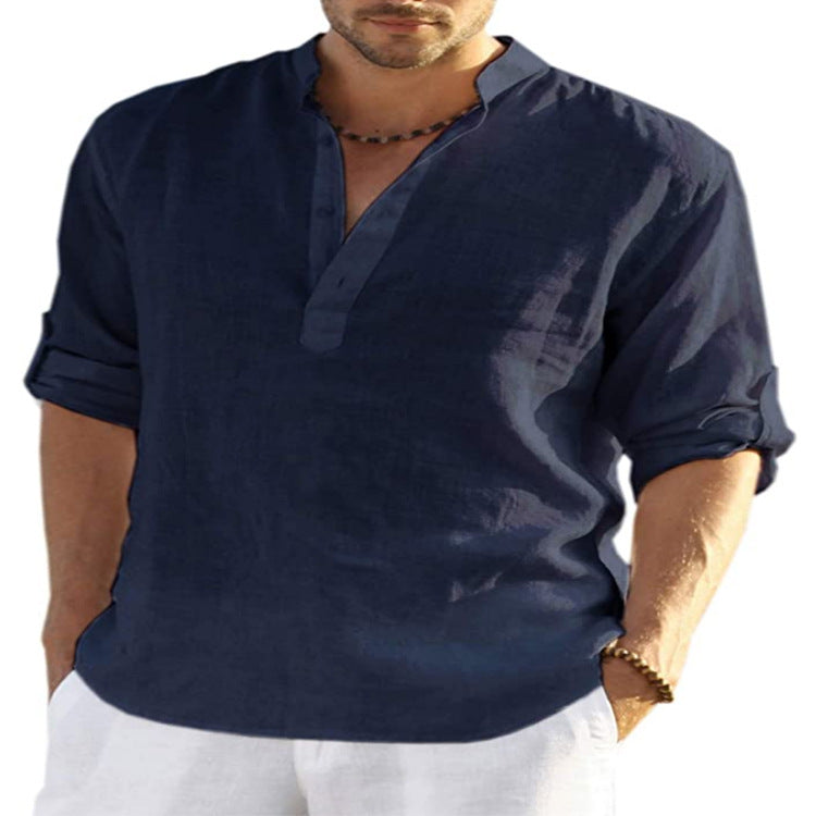 Chemise "Zenith-Linen" – Col Montant, Coupe Ample en Lin & Coton Respirant