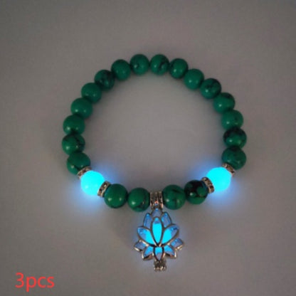 Bracelet "Lotus Lumineux" – Pierre Naturelle, Énergie Yoga & Perles Phosphorescen