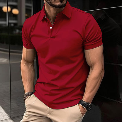 Polo d'été à manches courtes pour hommes avec Bouton de couleur unie Haut à boutons à revers