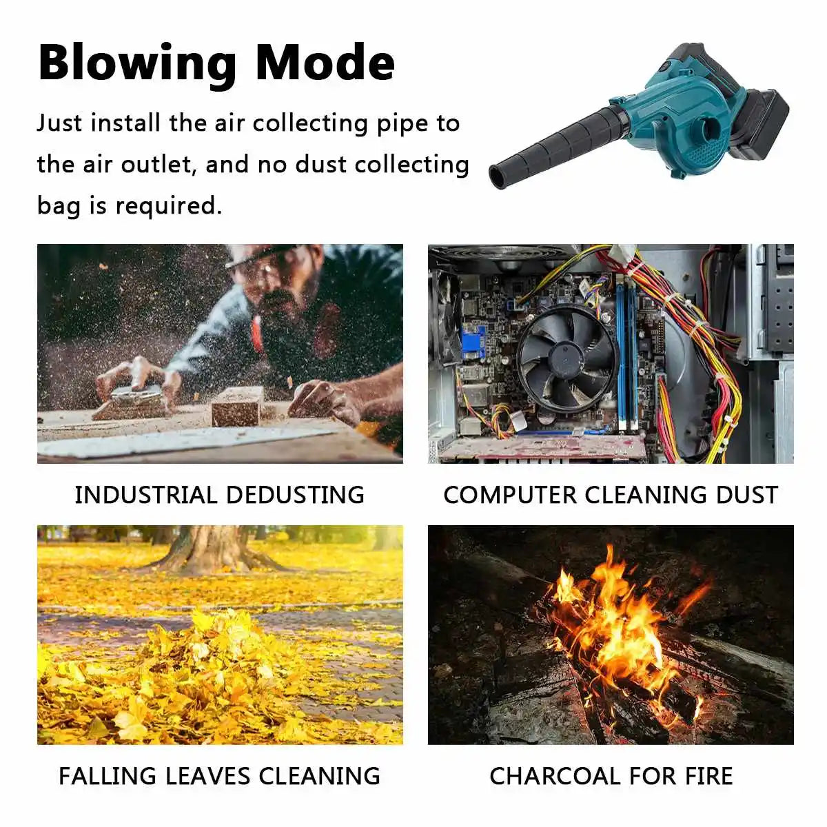 Souffleur/Aspirateur électrique sans fil 18V 20000rpm 2 en 1 et dépoussiéreur compatible avec batterie Makita 18V