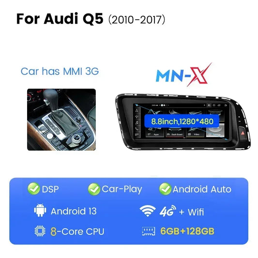 Autoradio pour Audi Q5 2009-2017 8.8 pouces sans fil Carplay Lecteur multimédia 4G WIFI GPS Navigation DSP Android Auto