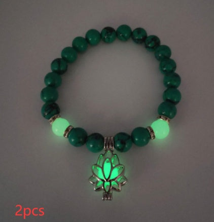 Bracelet "Lotus Lumineux" – Pierre Naturelle, Énergie Yoga & Perles Phosphorescen
