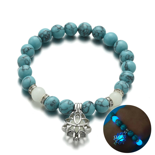 Bracelet "Lotus Lumineux" – Pierre Naturelle, Énergie Yoga & Perles Phosphorescen