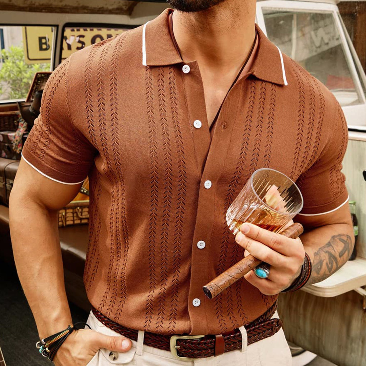 Polo à manches courtes Bouton d'été Relas Top Mode Business Vêtements pour hommes