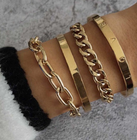 Ensemble de Bracelets "Pure-Link" – Jonc Ouvert en C & Chaîne Maillée Minimaliste