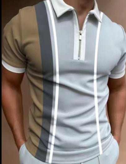 Polo "Club-Stripes" – T-shirt à Revers Imprimé & Maille Respirante