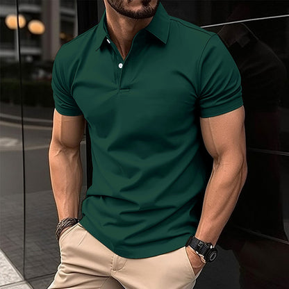 Polo d'été à manches courtes pour hommes avec Bouton de couleur unie Haut à boutons à revers