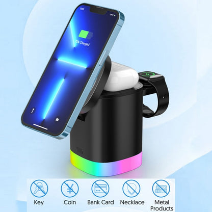 Chargeur rapide sans fil magnétique 3 en 1 pour téléphone intelligent Station de charge de lumière ambiante RVB pour Airpods IWatch