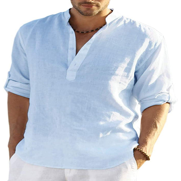 Chemise "Zenith-Linen" – Col Montant, Coupe Ample en Lin & Coton Respirant